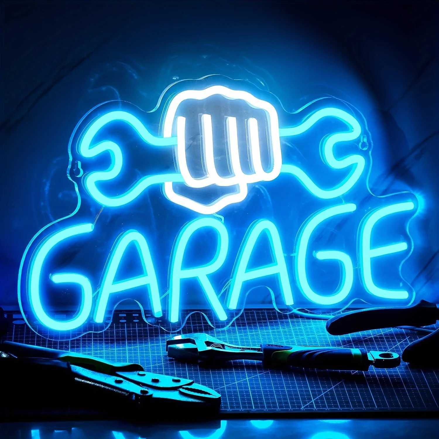 Garage White and Blue Wrench Shaped LED Neon Sign Light USB-Powered Wall Decoration for Garage Door Auto Repair Shop Ideal DecorXJ250602