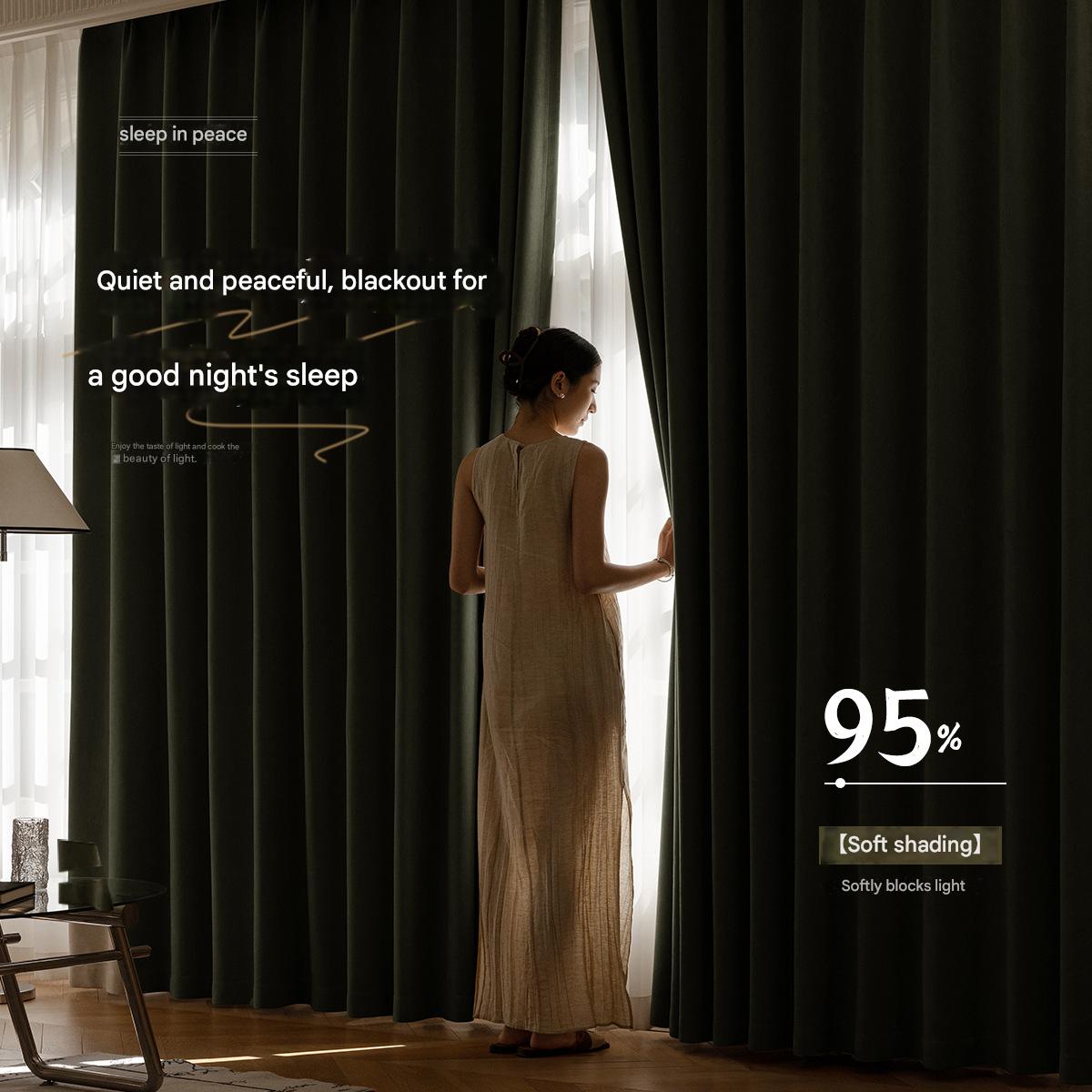 A599 new mink chenille curtain blackout thickened Japanese style log full blackout living room bay window bedroom curtain wholesale