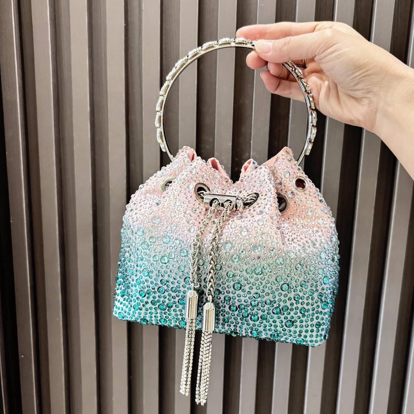 Handle Rhinestones Evening clutch Bag Purses and handbag Designer shoulder Shiny Crystal Clutch purse bucket bag