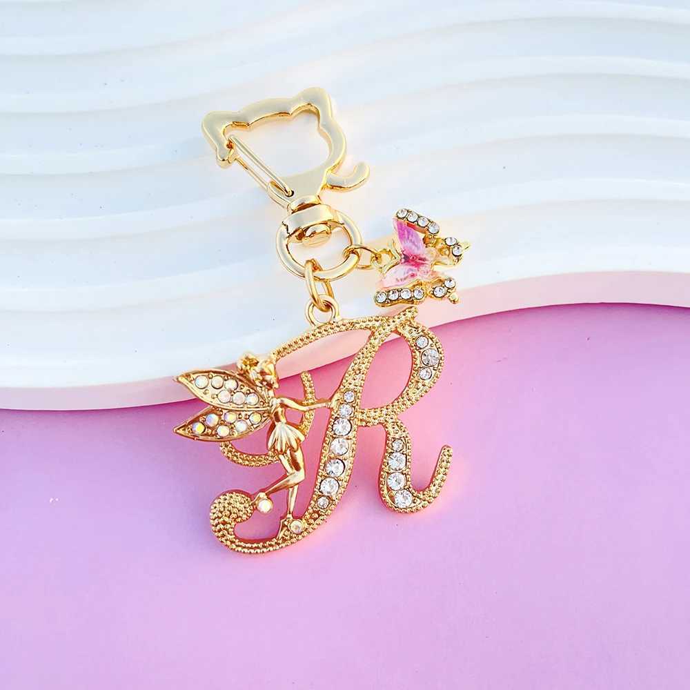 Boutique Angel A-Z 26 Initial Letters Butterfly Keyring Crystal Metal Keychain Bag Pendant Mothers Day Gift Women Girl Jewelry XJ250602