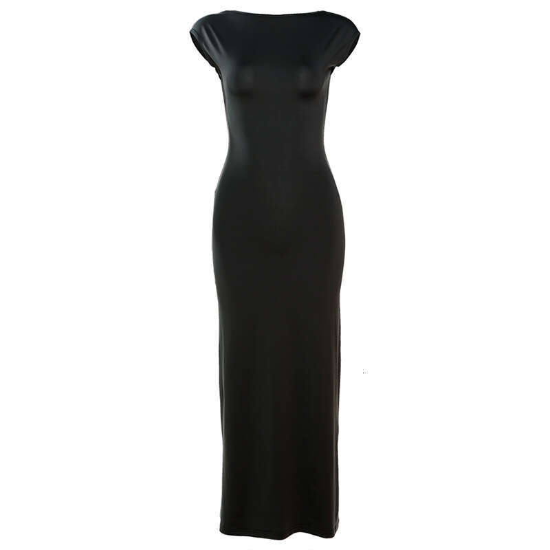 Autumn Fashion Trend Women's New Short Sleeve Round Neck Slim Fit Bodycon Backless Dress B5