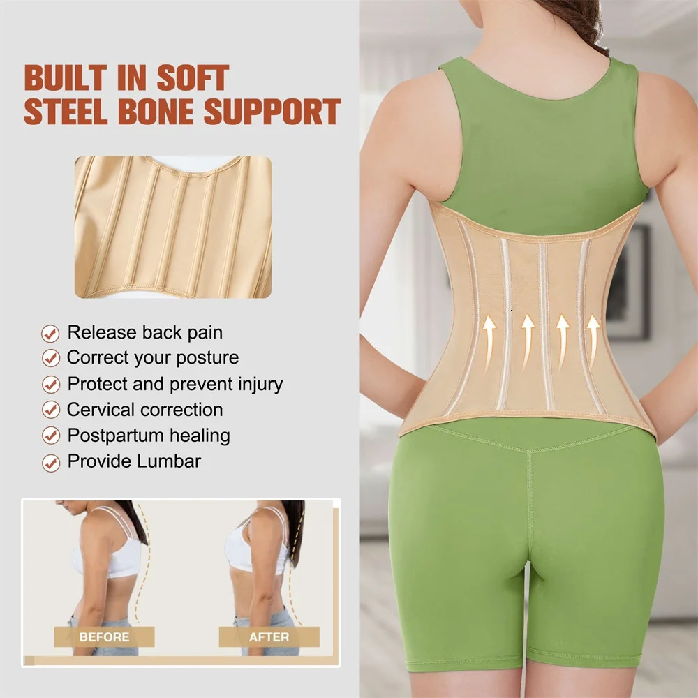 MiiOW U-shaped Waist Trainer Corset Women Buttoned Shapers Breast Lifted Waist Trainer Steel Bone Slimming Breathable Shapewear 250528