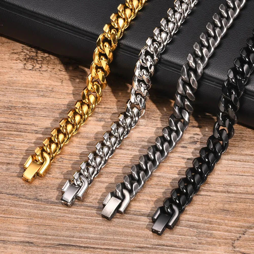 Vnox 18cm/20cm/22cm Stainless Steel Bold Cuban Bracelets for Men Women6mm/8mm/10mm/12mm Width Miami Curb Links Wristband Gift 250530