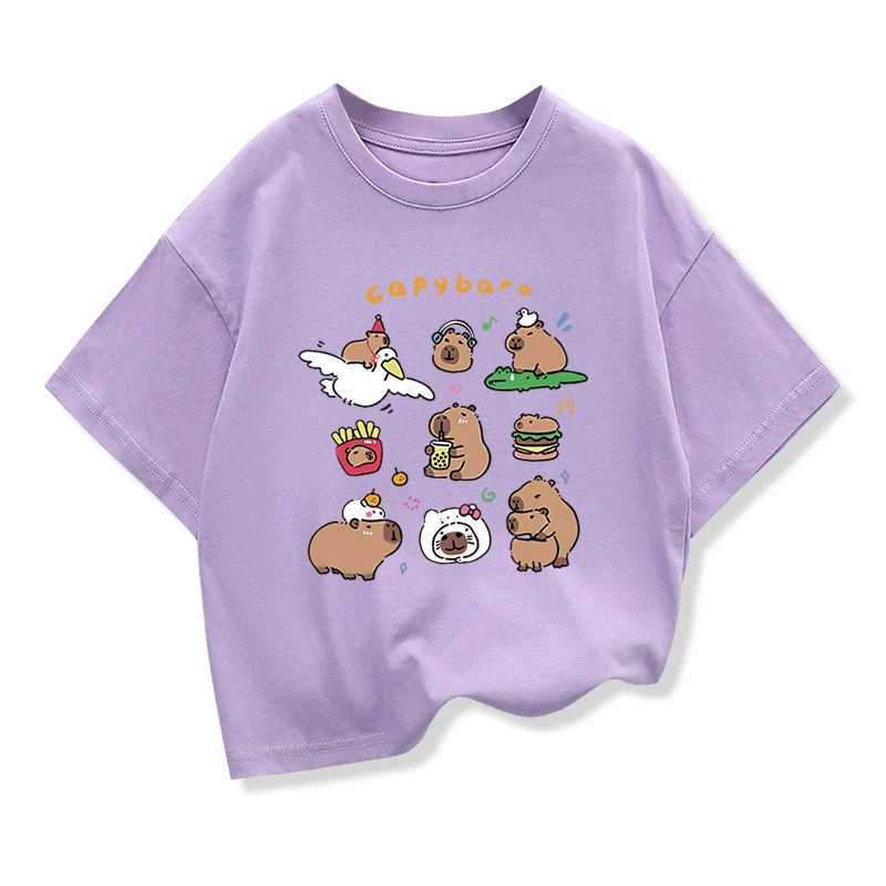 Kids Summer Clothes With Cute Capybara Print Child Short Sleeved Tee Shirt Funny Clothes 2025 New Kids Cotton Loose T-shirt T250603