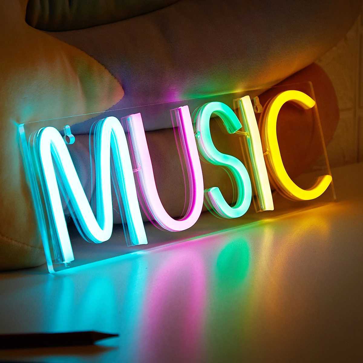 Chi-buy LED Neon MUSIC USB Powered Neon Signs Night Light 3D Wall Art Game Room Bedroom Living Room Decor Lamp Signs XJ250602
