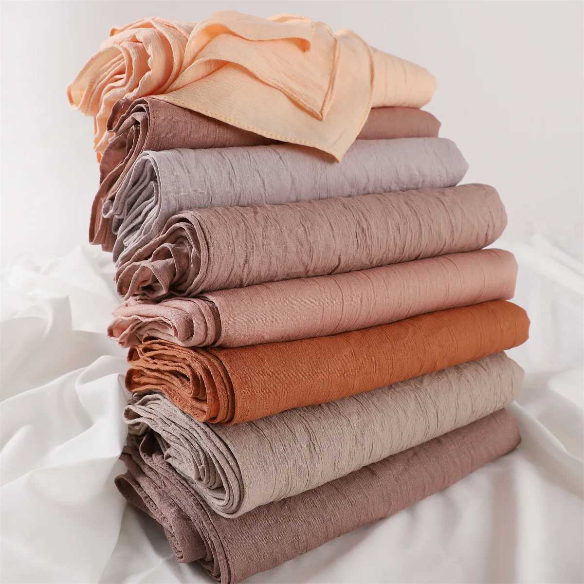 New Wrinkled Long Scarf For Women Summer Solid Color Sunscreen Crumpled Scarves Soft Shawl Foulard Viscose Female Wrap Shawls W250602