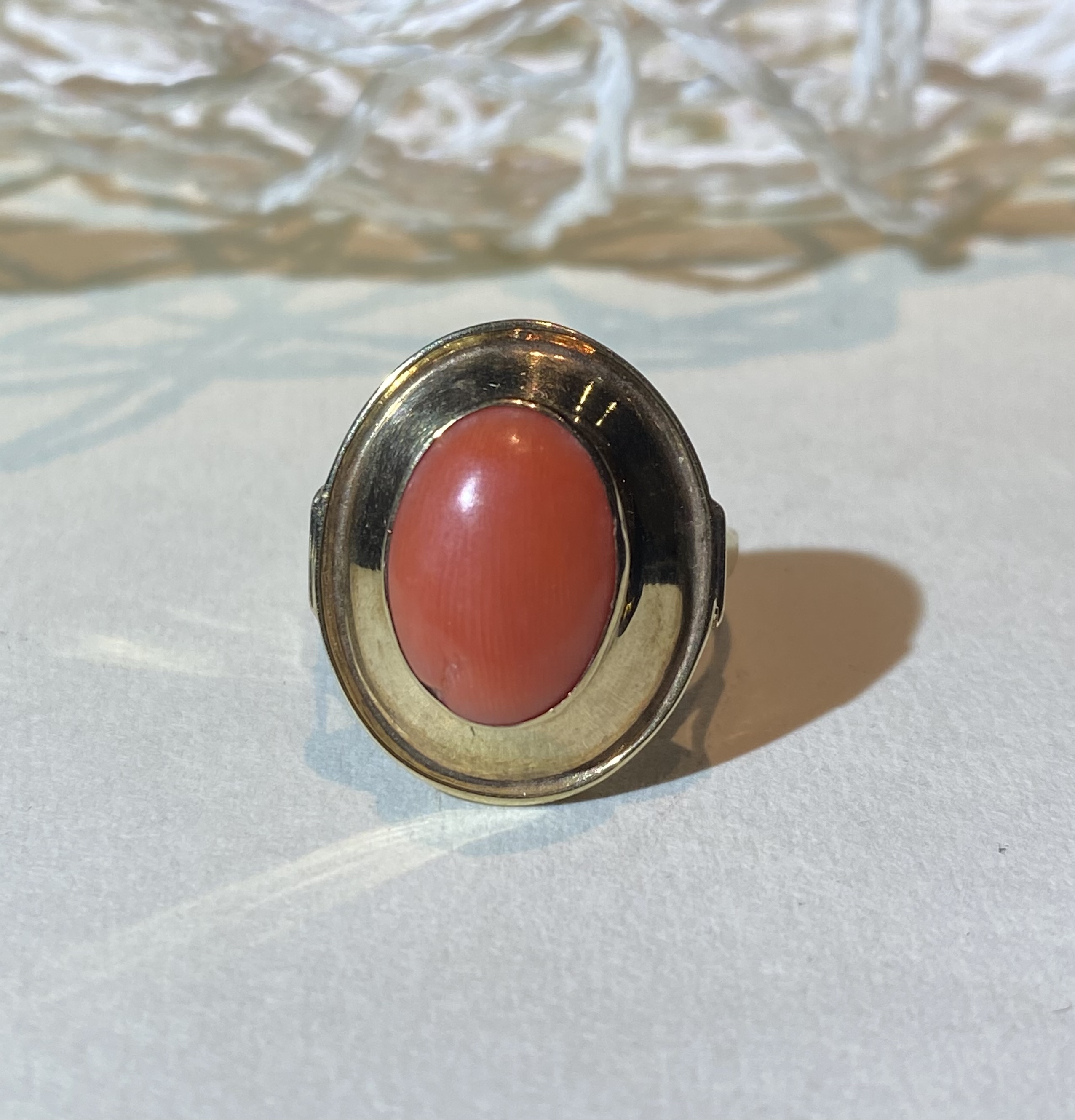 14K Gold European Antique Coral Ring