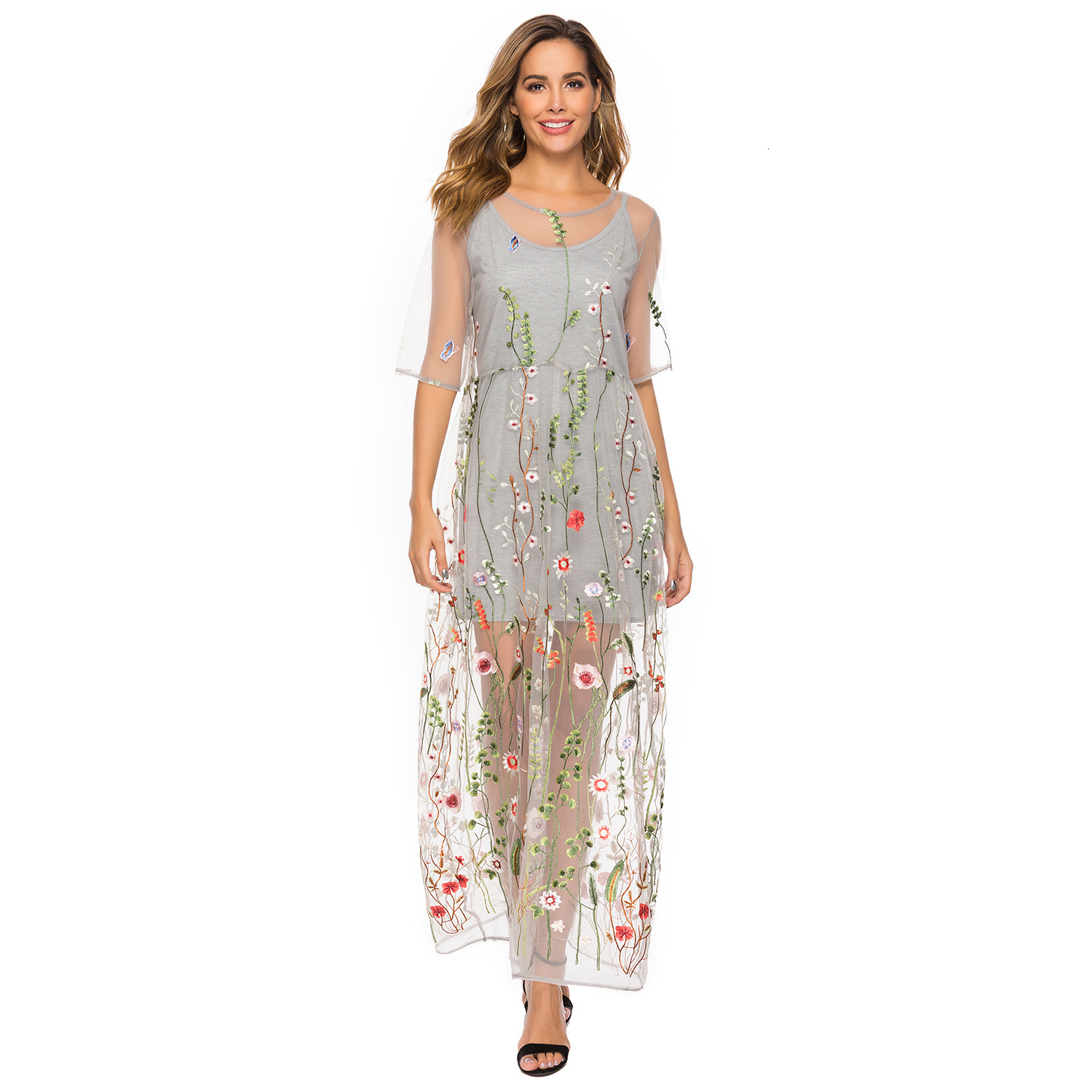 women's wear 2025 Spring New Plus Size Women's Embroidered Lace Dress Summer Two-Piece Set