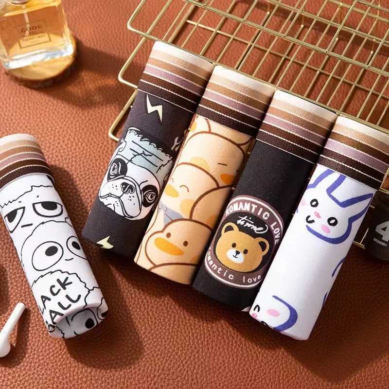 5Pcs/Mens Sexy Underwear Cartoon Boxer Trendy Funny Printed Boxer Shorts Comfortable Soft Milk Silk Sports Mens Underwear W250603