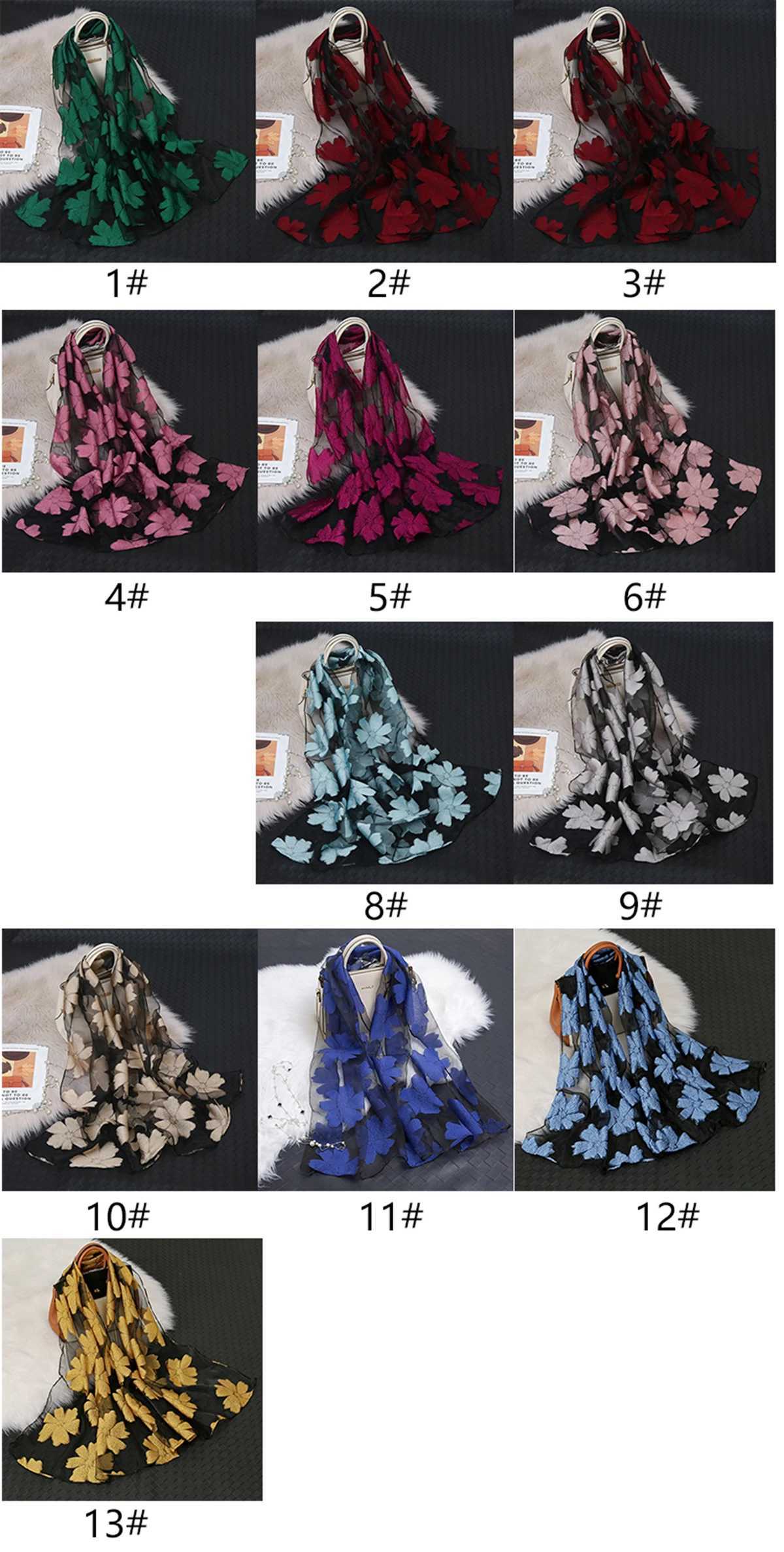 Hot Sale Silk Scarf Womens Summer Lightweight Scarves Shawls Solid Bandana Beach Organza Gauze Lace Hollow Scarf Muslim Hijabs W250602