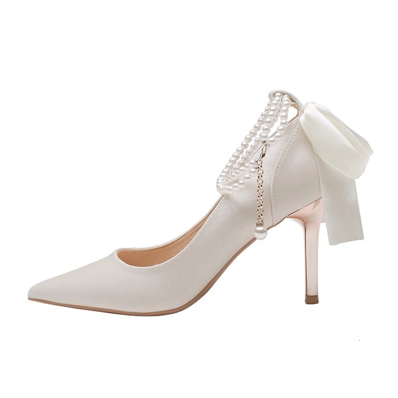 French Satin Single Shoes Women, Suitable for Daily Wear, Bridesmaids, Brides, Wedding Dresses, Thin Heels, Adult Ceremony High Heels
