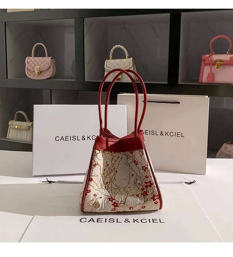 Large Capacity High Quality Fashion Bucket Purse Embroidery Floral Women Handbag Textured Leather Composite Shoulder Bag