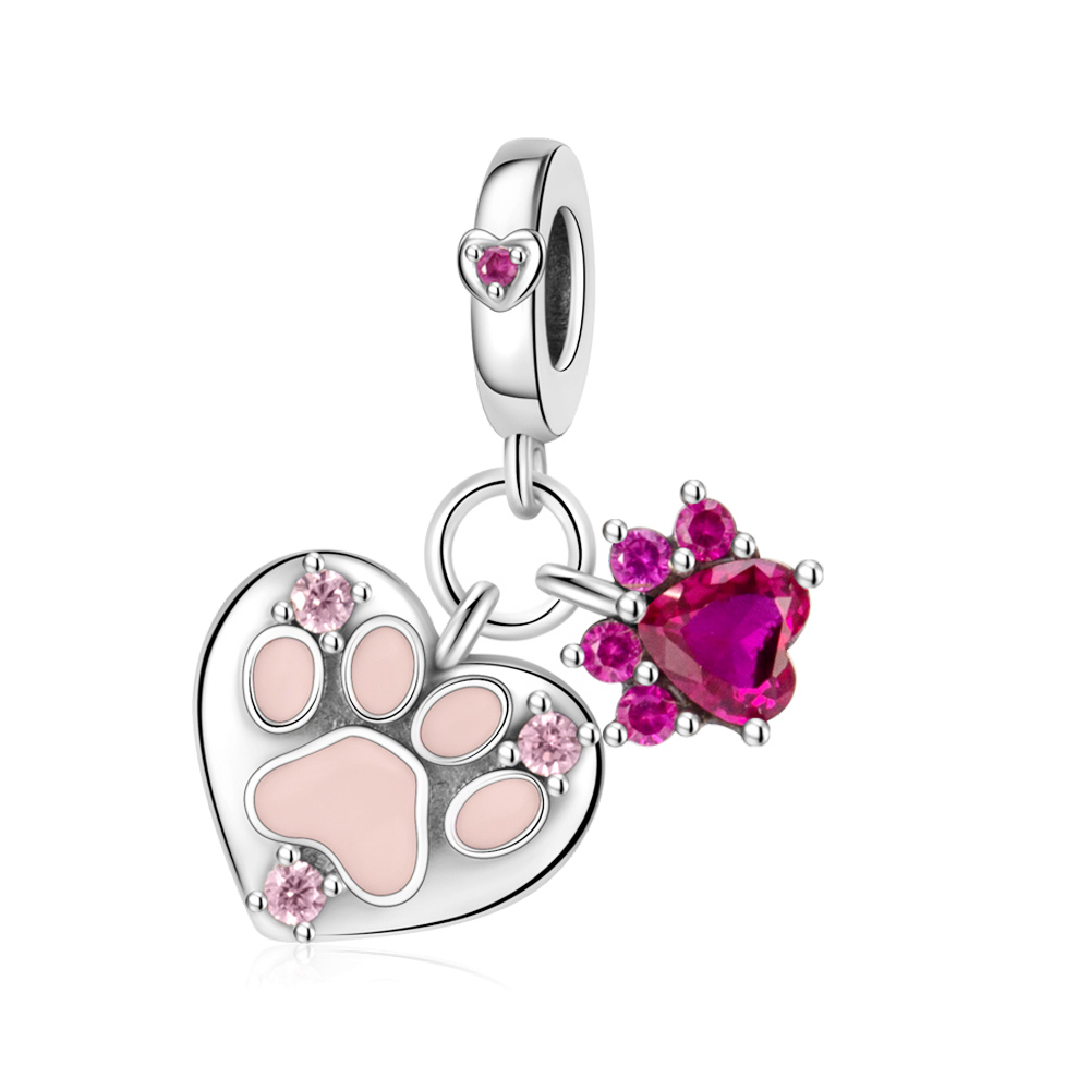 FewDook 2025 Hot Sale Pink Cute Pet Series Lovely Cat Dog Mouse Dangle Charm Fit Original Pan Bracelet Bead Fashion Accessories Jewelry Designer for W