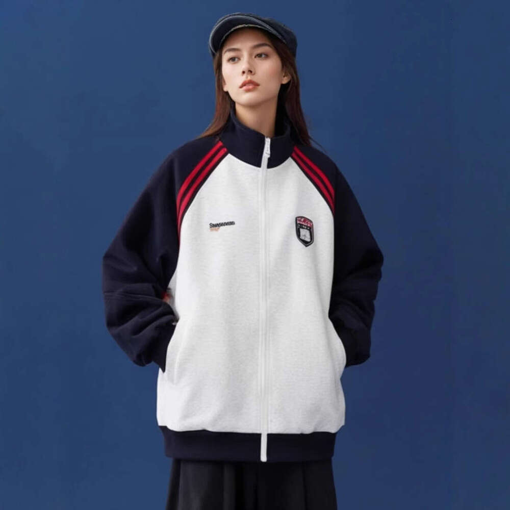 Chinese Style American Jacket For Women Spring And Autumn High-End Patchwork Raglan Sleeve Sweatshirt Cardigan Trend B5