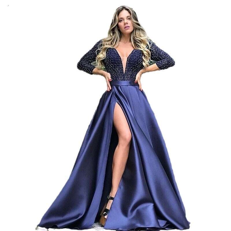 New Women's Lace Sequin Flared Sexy Long Dress With Train For Party Evening Gown B5