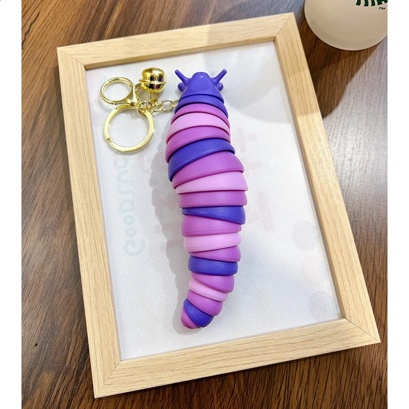 Fidget Slug Keychain Toys 3D Articulated Stretch Sensory Stress Relief Flexible Hand Toy Keyring Pendents for Kids 250526
