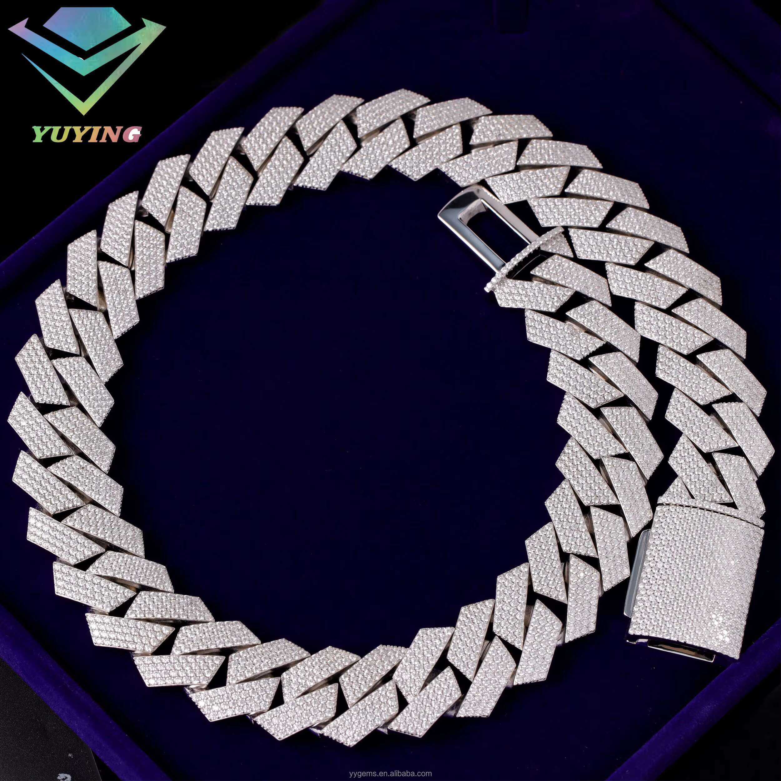 Hip Hop White Gold 24mm Wide Large Size Necklace 925 Heavy Silver VVS Moissanite Iced Out Diamond Cuban Link Chain for Men