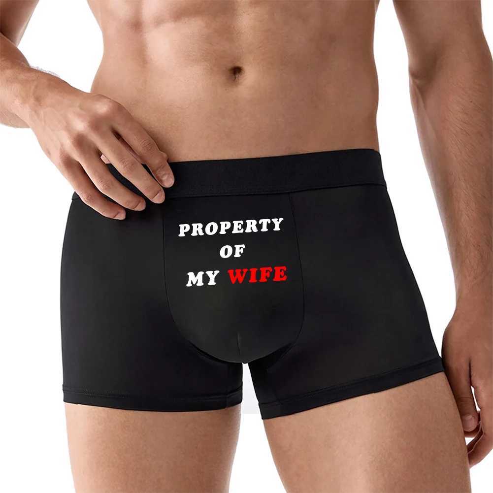 Mens Funny Letter Print Boxer Briefs PROPERTY OF MY WIFE Breathable Boxer Shorts in M/L/XL W250603