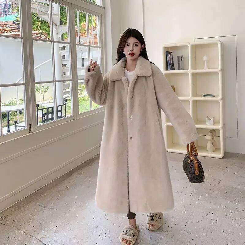 2024 Winter New Coat Thickened Lapel Medium Long One Fur Like Mink Loose and Lazy Women's Clothing Original Design