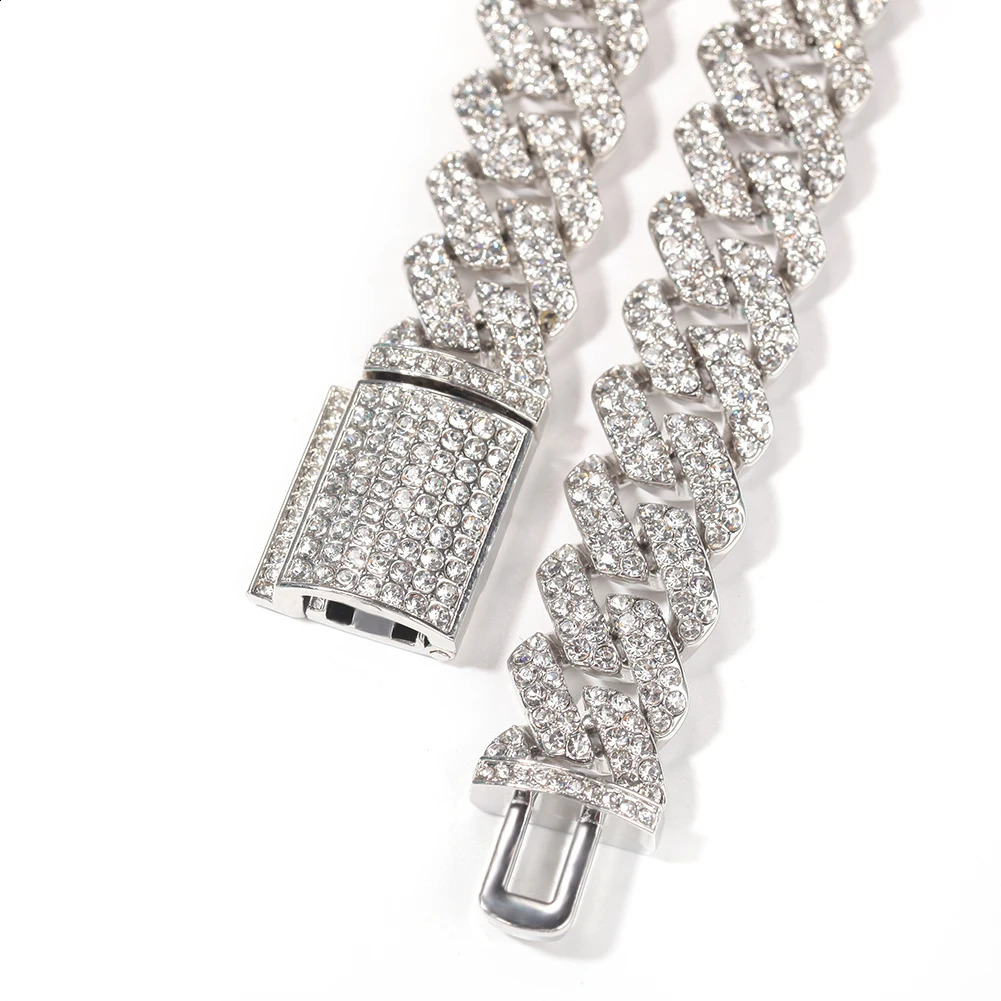 UWIN 18mm Zinc Alloy Cuban Chain Bracelet for Men Two Rows Bling Rhinestone Bracelets Fashion Hip Hop Jewelry for Drop 250530