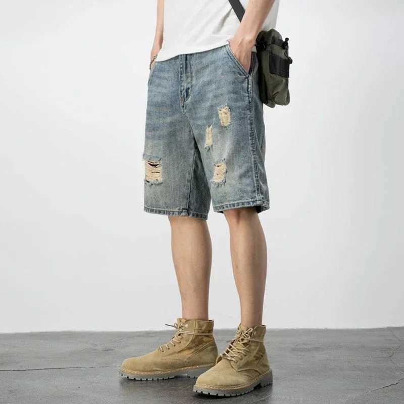 Mens Denim Shorts Straight Oversize Cargo Short Jeans Pants for Men Big Size XL Popular Summer New in Korean Fashion Harajuku CutT250603