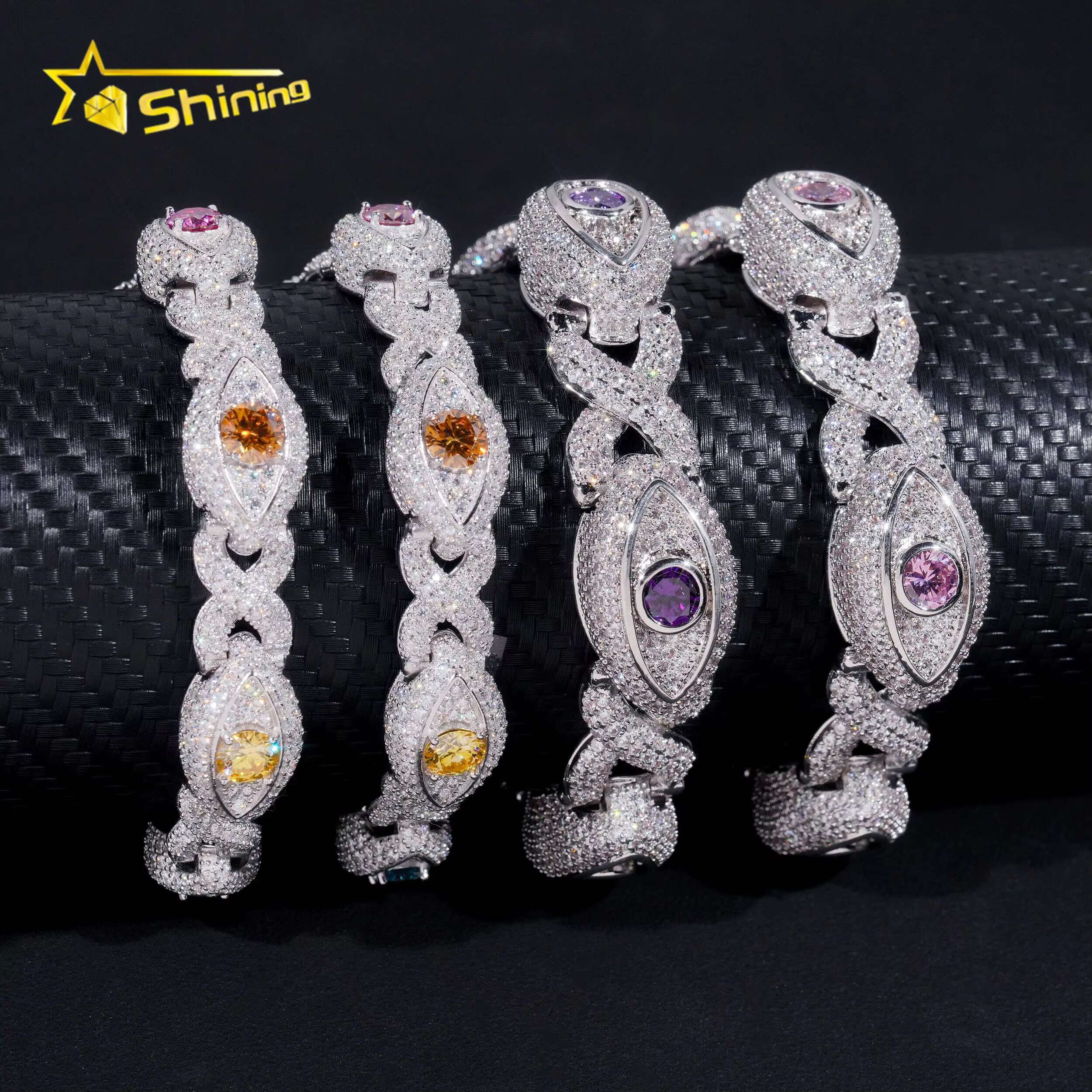Solid 925 Sterling Silver Pass Diamond Tester Hip Hop Jewelry Custom Infinity Colored Moissanite Cuban Bracelet Cat Eye Bracelet