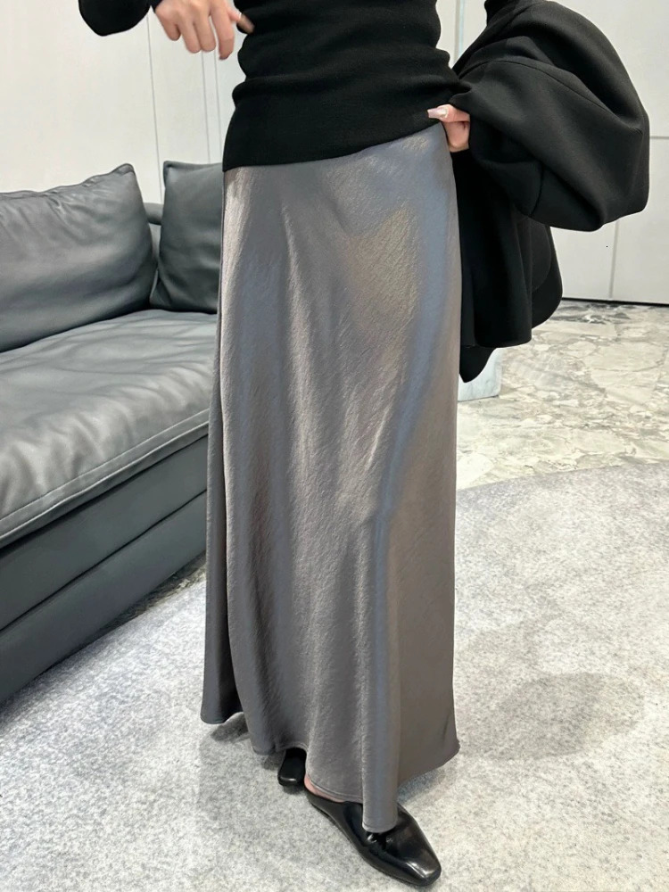 Elegant Womens Skirts Satin Skirt Women High Waist Long Skirts for Women Summer Black Fishtail Midi Skirt Office Woman 250603