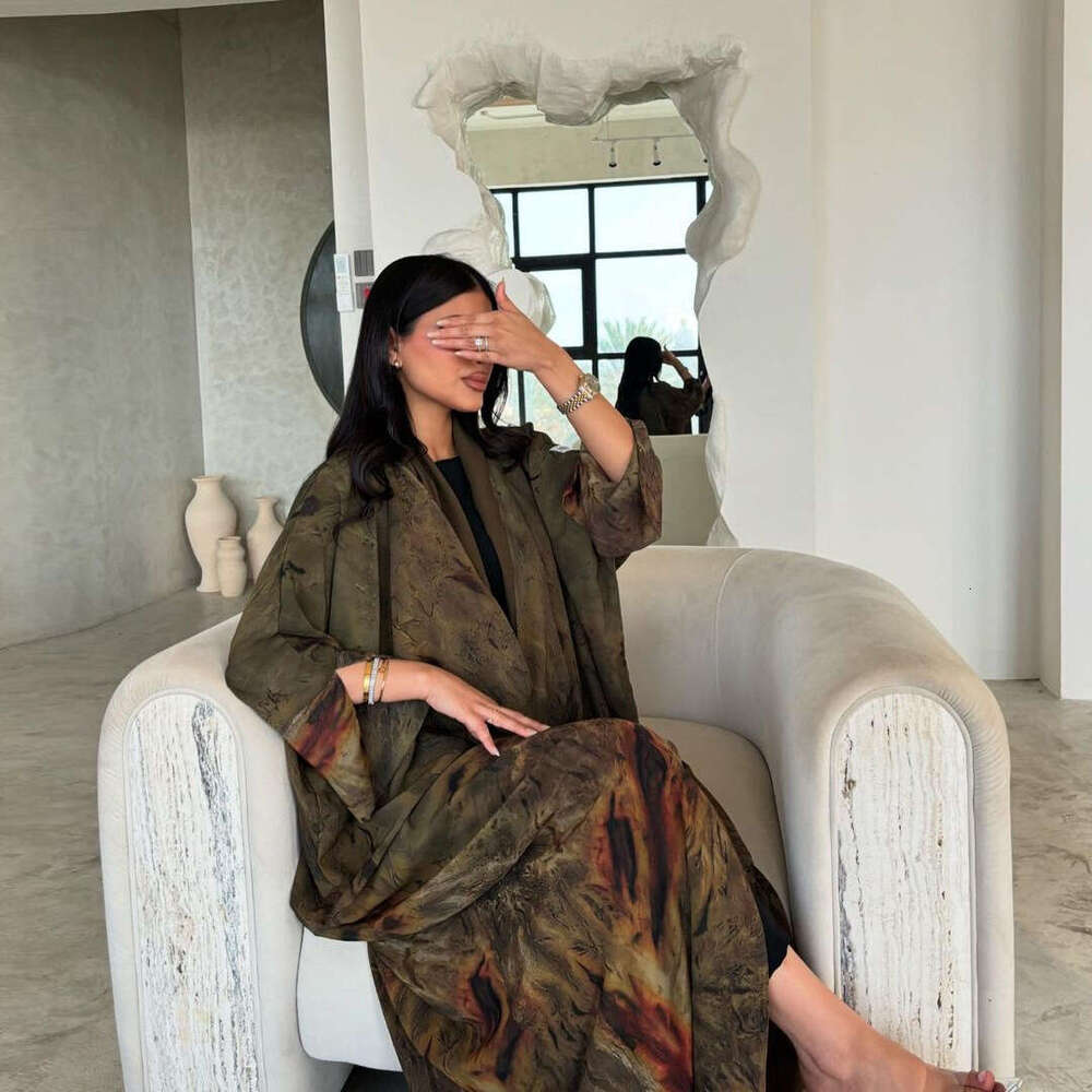 Mq163modest Coat Chiffon Print Fashion Long Robe Outerwear Dress Muslim Dubai Abaya B5