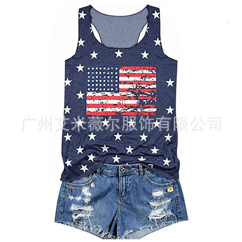 women's wear 2024 Summer Women's New Independence Day American Flag Print Tank Top