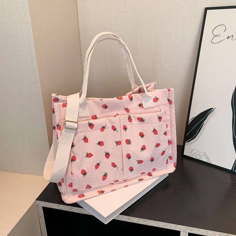New Fruit Strawberry Print Large Capacity Multi-Pocket Tote Single Shoulder Bag Handbag