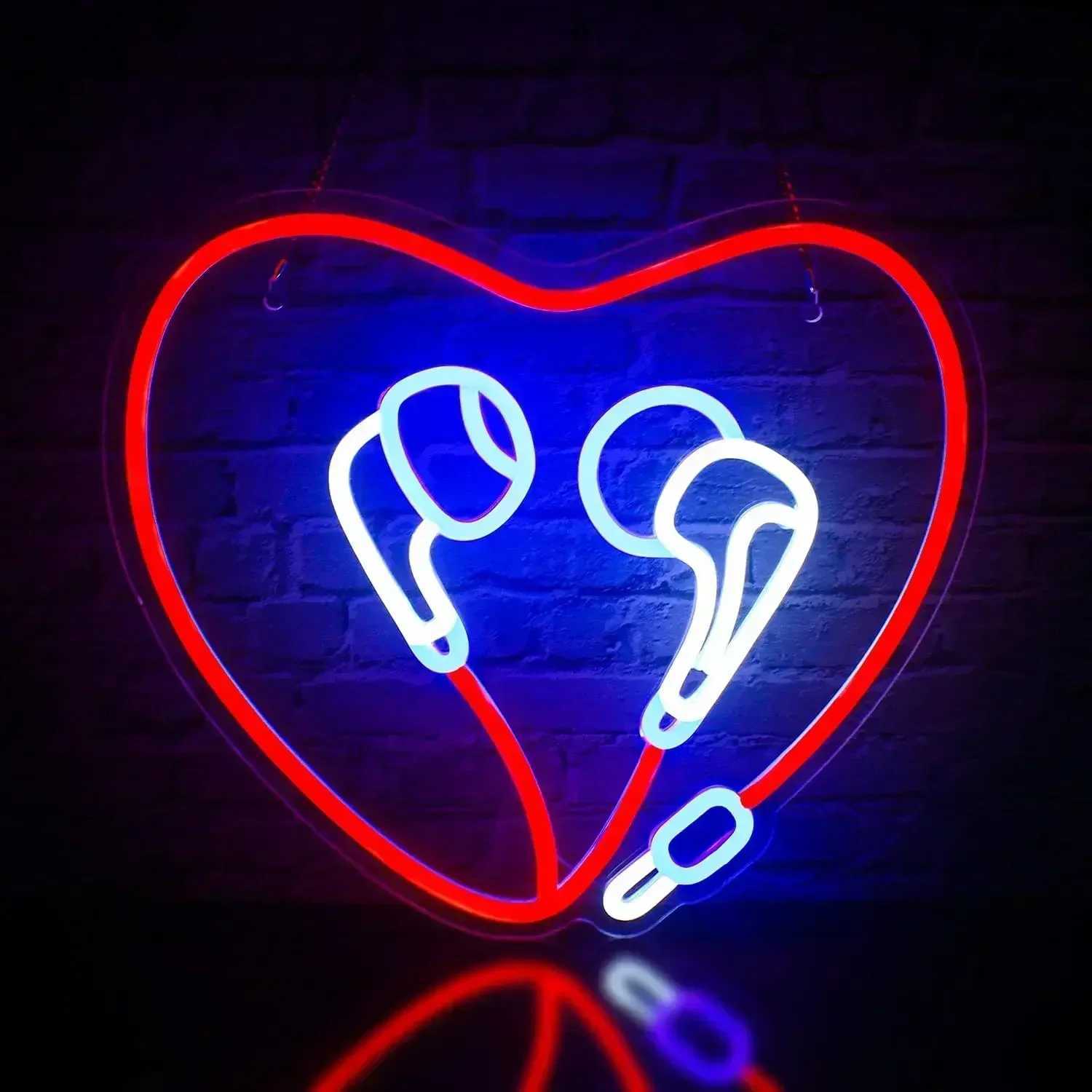 Heart Shaped Headphone Neon Sign LED Neon Light for Wall Decor USB Sign for Bedroom Home Christmas Party Decoration Teens Gift XJ250602