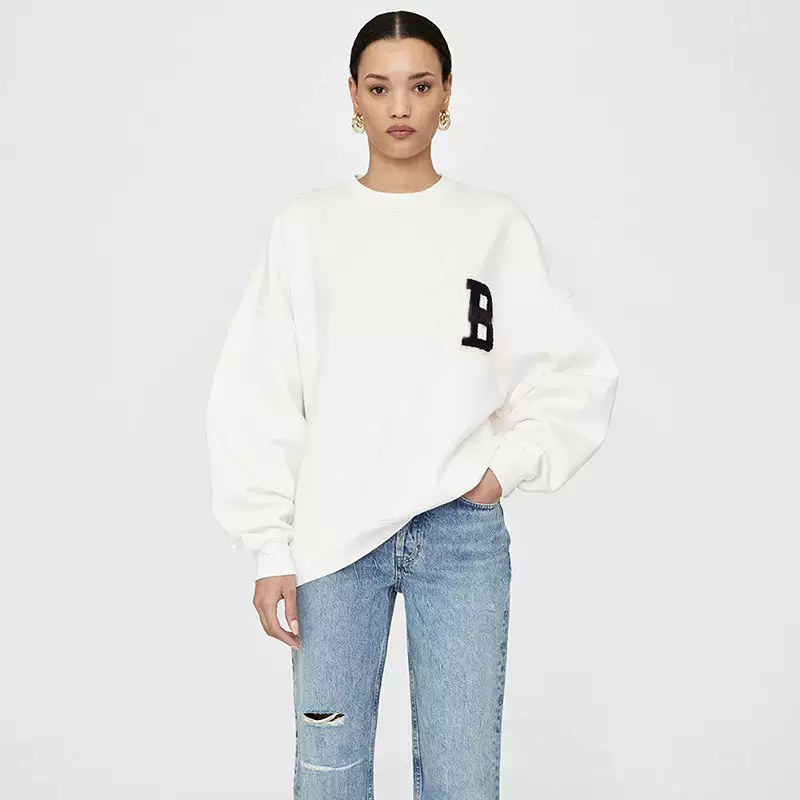 25ss new embroidered sweatshirt loose fleece white women designer round neck hoodies fashion pure cotton soft pullover sweaters