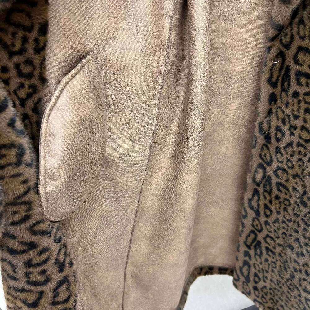 Winter Women Imitation Leopard Print Jackets Long Faux Fur Coat Fabric Thick Warm Outerwear Oversize Streetwear Coats
