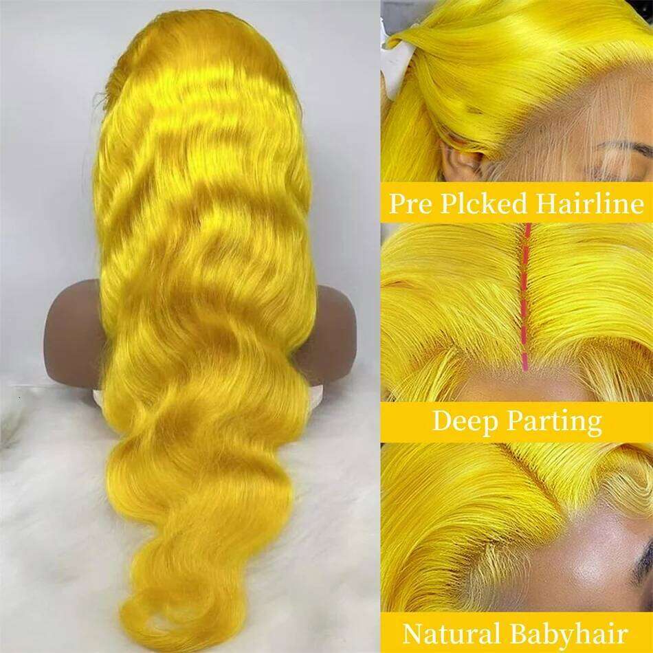 40Inch Light Yellow Front Human 13x4 Raw Body Wave Transparent Lace 13x6 Wig Colored Virgin Hair Wigs ForWomen
