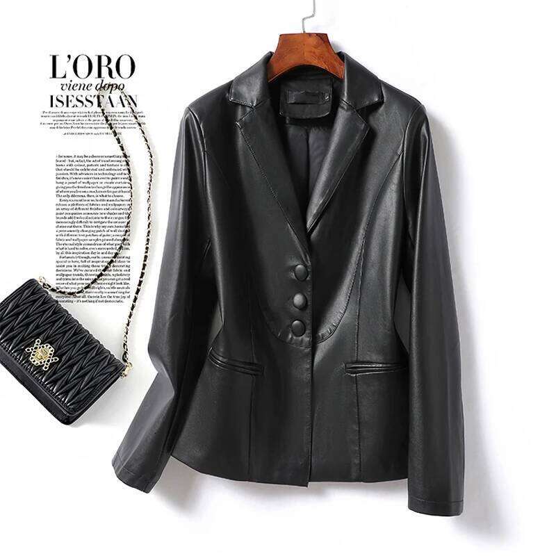2024 New Women's Sheepskin Leather Jackets Fashion Lapel Collar Single-breasted Office Ladies Slim Casual Short Blazer Coats
