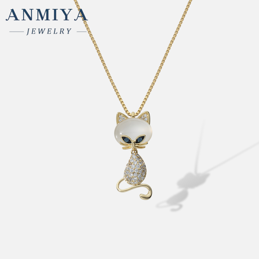 New Design 18k Gold Cat Shape Diamond Zircon Necklace Jewelry Chain for Women Real Gold