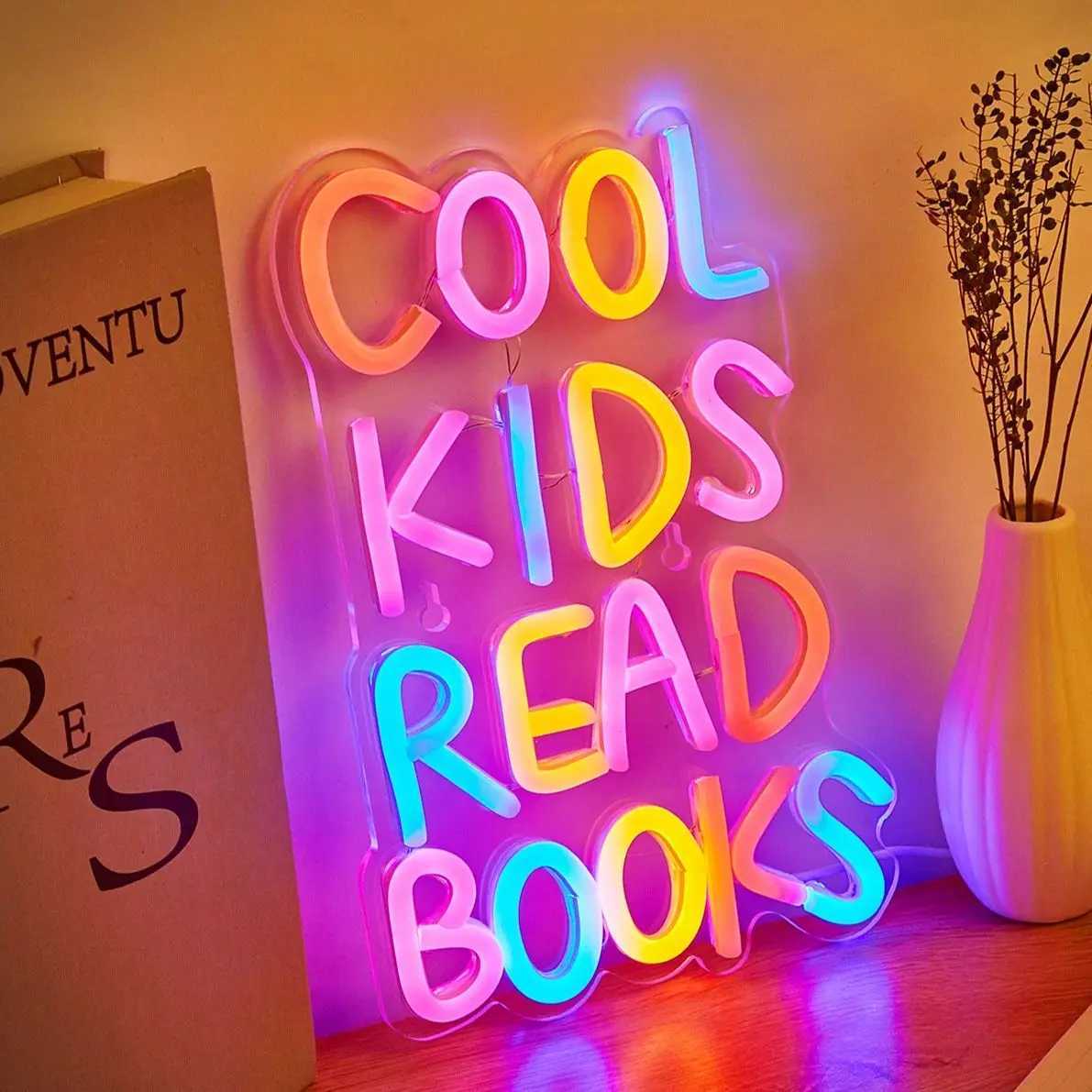 Chi-Buy 1PC Cool Kids Read Books LED Neon Sign USB Powered Wall Decoration Neon Light Signs Suitable For Party Wedding XJ250602
