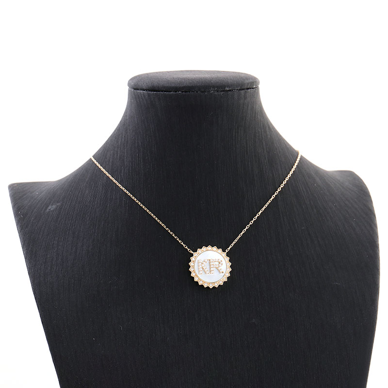 Mother of Pearl Necklace 14mm Coin Shape 14k Soild Gold Moissanite Pendant Custom With DEF VVS Moissanite Diamond