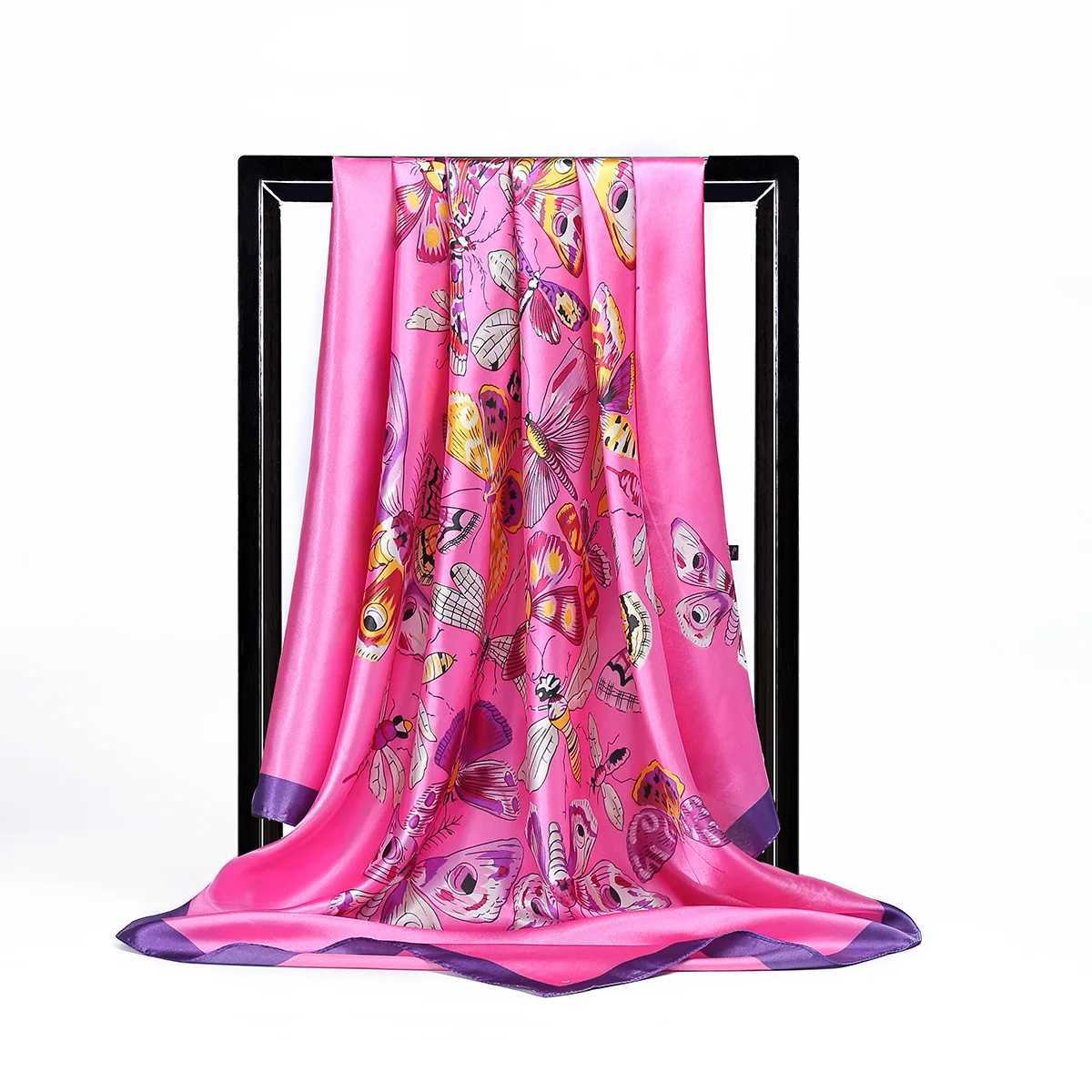 Women Square Silk Scarf 90*90 Satin Spring Summer Scarves Headscarf Luxury Brand Ladies Beach Shawls Wrap Bandana Female Foulard W250602