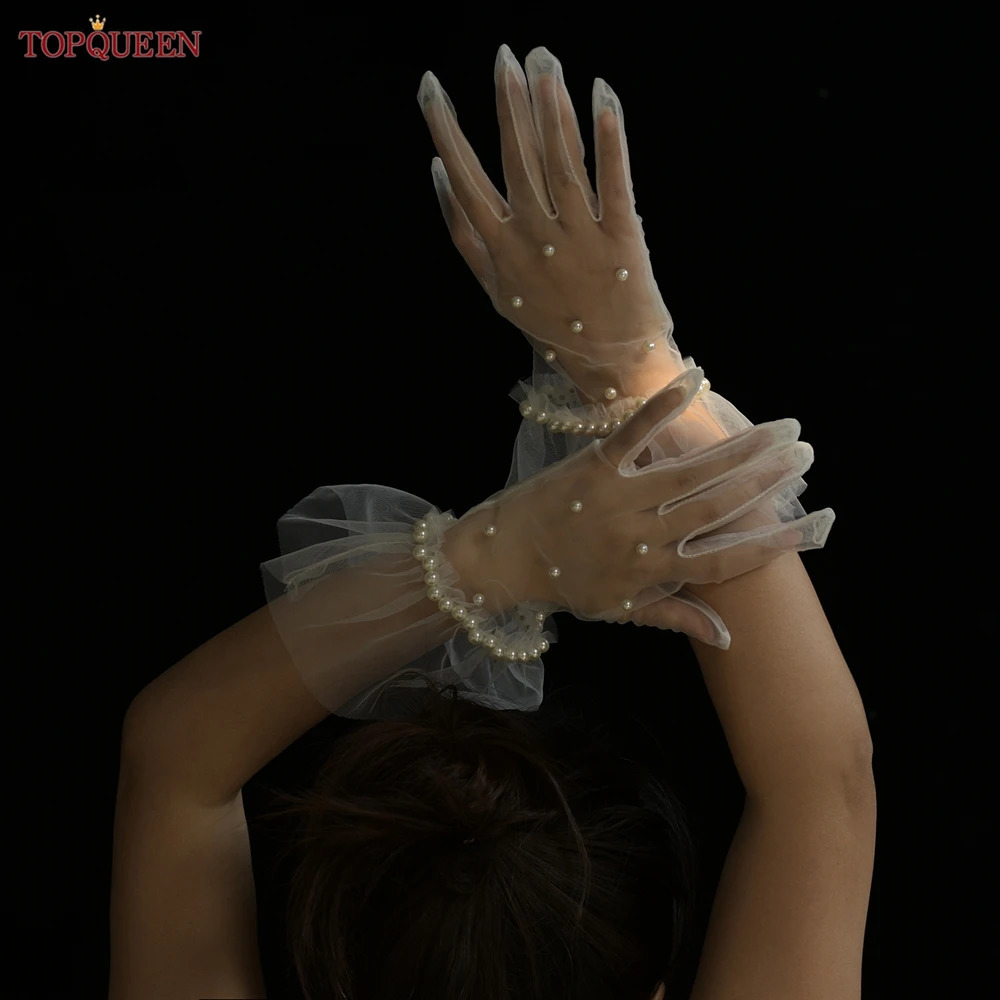 TOPQUEEN VM41A Elegant Pearls Bride Glove Vintage Wedding Gloves Elbow Length Finger Wedding Accessories Lady Bridal DIY Gloves 250530