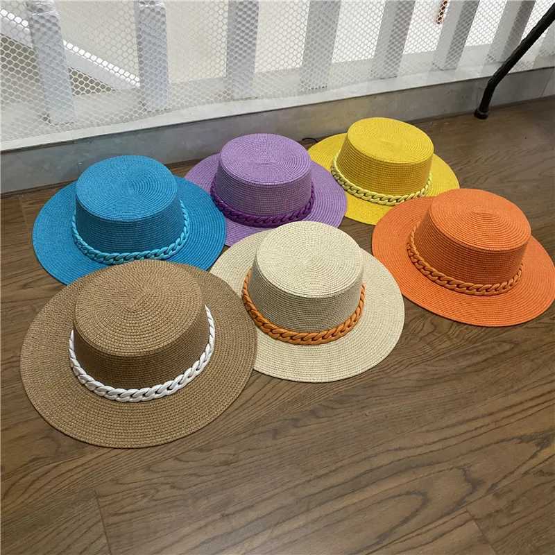 Summer Women Hat New Adjustable Flat Top Mens and Womens Straw Hat Fedora Sun Hat Beach Hat Jazz Fluorescent Yellow Jazz W250602