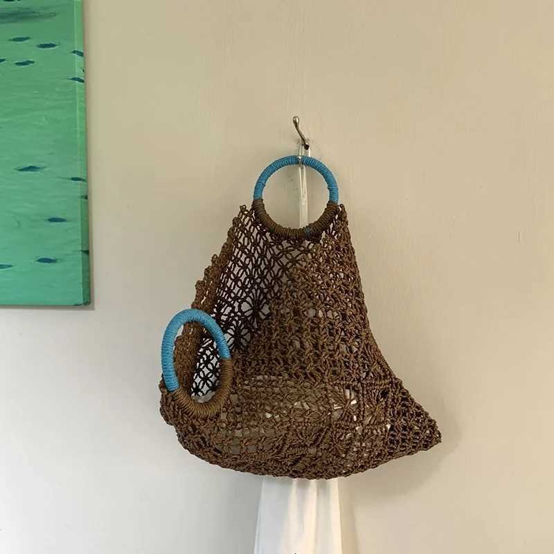 Summer Hollow Straw Beach Bag Handmade Woven Shoulder Bag Raffia Rattan Shopping Travel Bag Bohemian Braided Handbag Casual Tote M250603