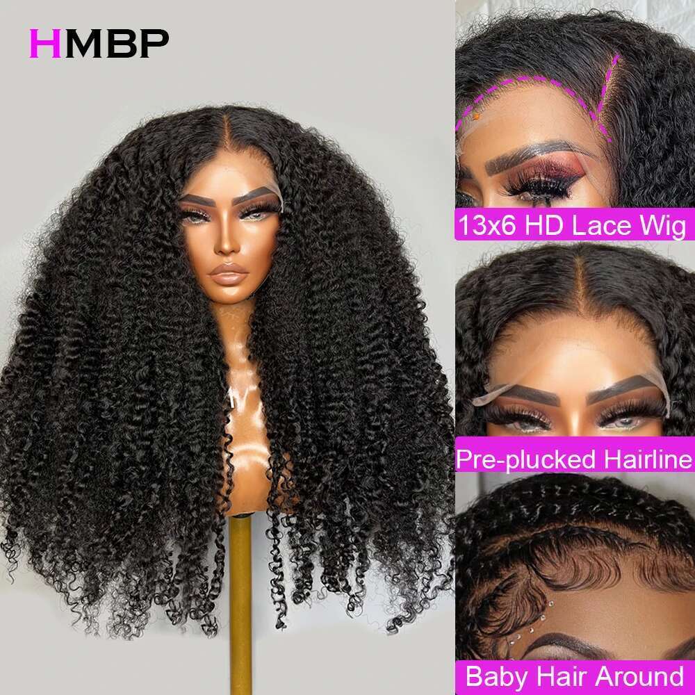 250 Density 13x6 HD Lace Frontal Wig Kinky Curly Glueless Preplucked Ready To Go Brazilian Wigs 100 % Remy Human Hair