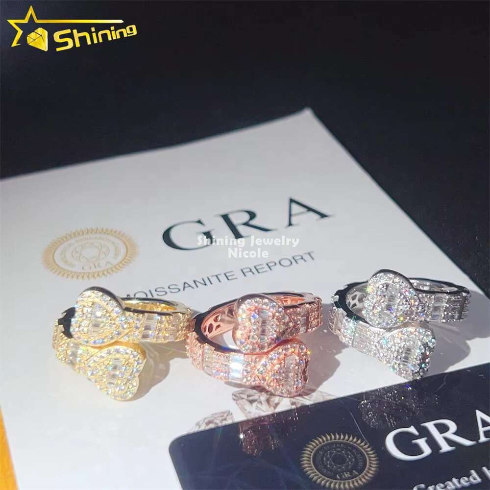 Hot Selling Top Quality Low Price Pass Diamond Tester Heart Cuban Rings 925 Sterling Silver Moissanite Ring
