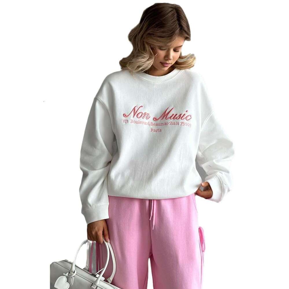 Hot Selling Letter Embroidery Crew Neck Pullover Sweatshirt Trendy Brand Autumn Winter Dopamine Color Long Sleeve Top For Women B5