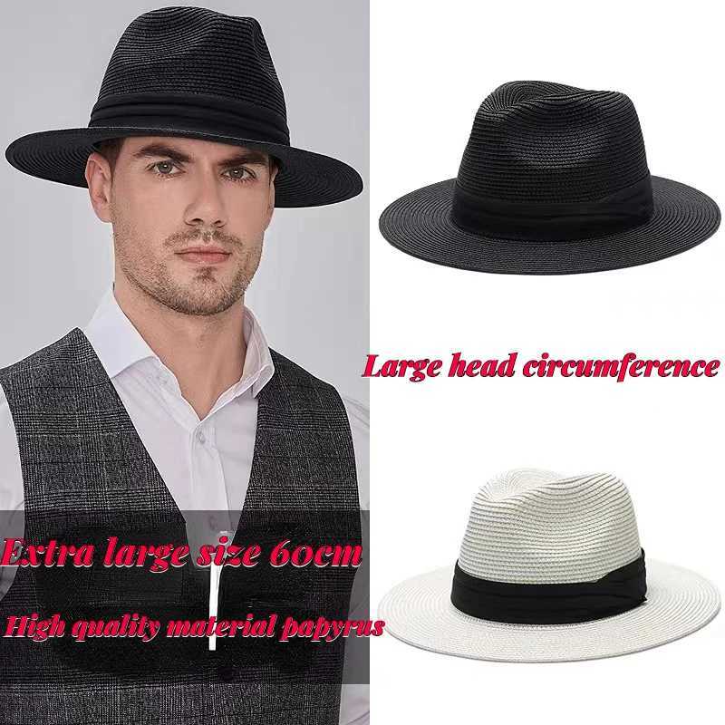 Large Size 56-58 59-60cm New Natural Panama Straw Hat Summer Men Women Wide Brim Beach UV Protection Fedora Sun Hat Wholesale W250602