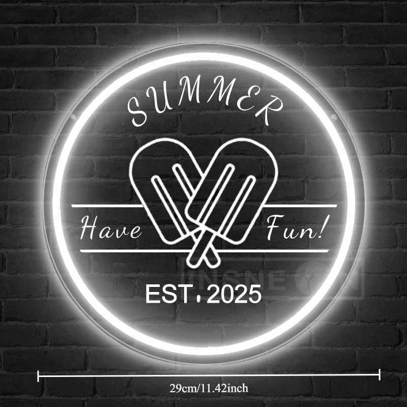 Customizable Summer Ice Cream Neon Sign Light USB-Powered Wall Decor Switch Playful Design Beach Bar Bedroom Party Durable Decor XJ250602