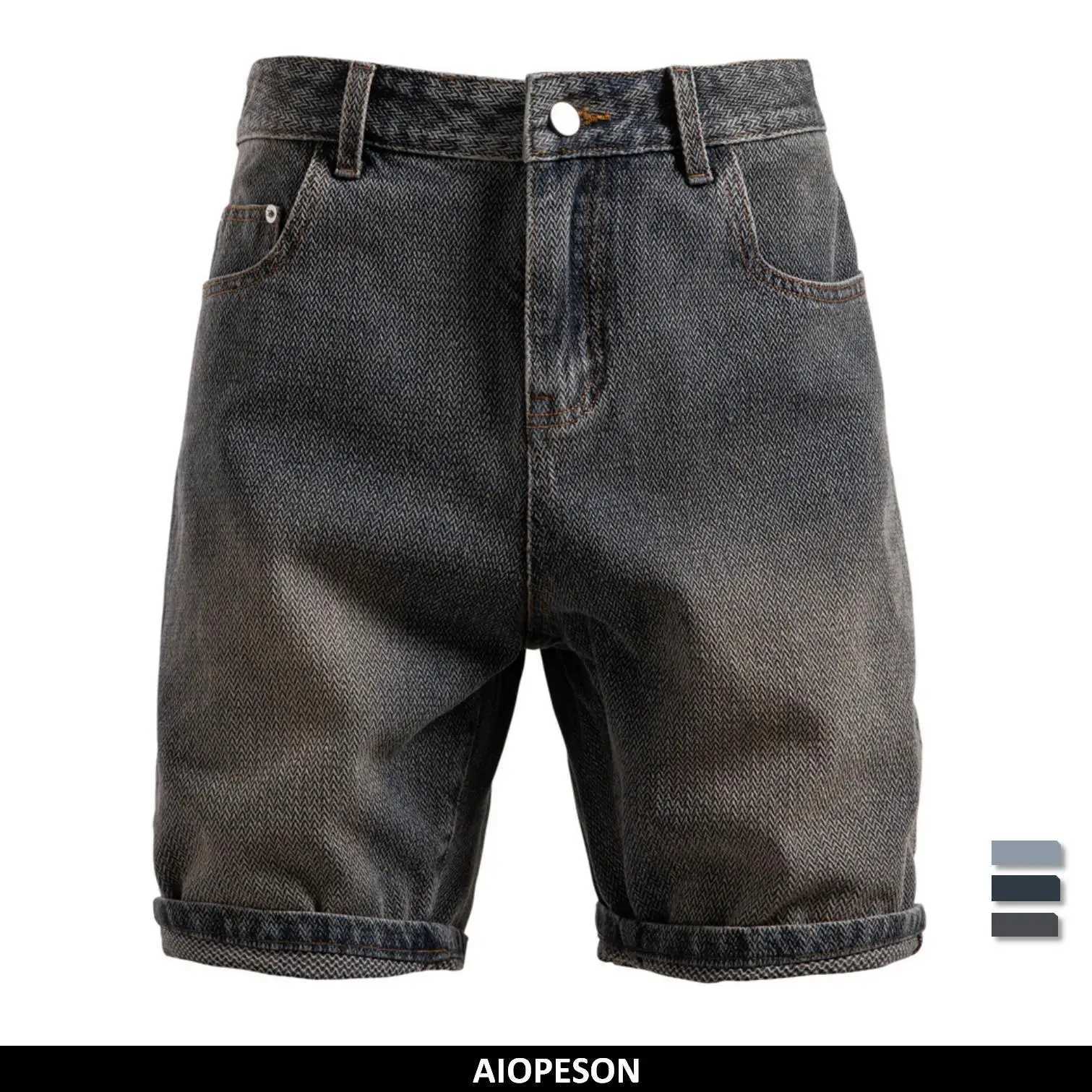 AIOPESON Mens 2025 Summer Retro Casual Denim Shorts Slim Fit Vintage Cotton Blend Comfortable Stylish Denim Shorts T250603