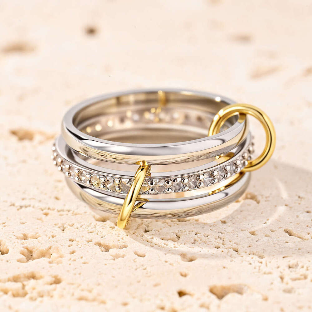 Popular Layered Three Rings Inlaid Zircon Electroplated Real Gold Fashion Accessories Paired with Bracelet Necklace More Beautiful