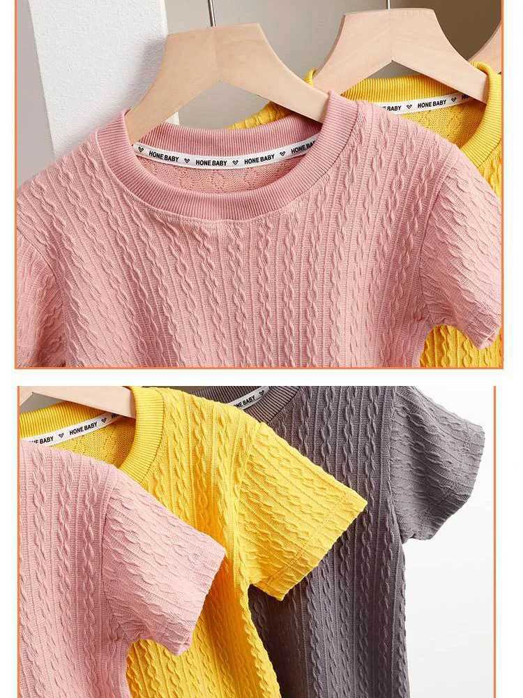 2-6Year Children Girls T-shirt Cotton Summer Solid Fashion Hollow Out Short Sleeve Baby Girls Tees Kids Casual Clothing T250603